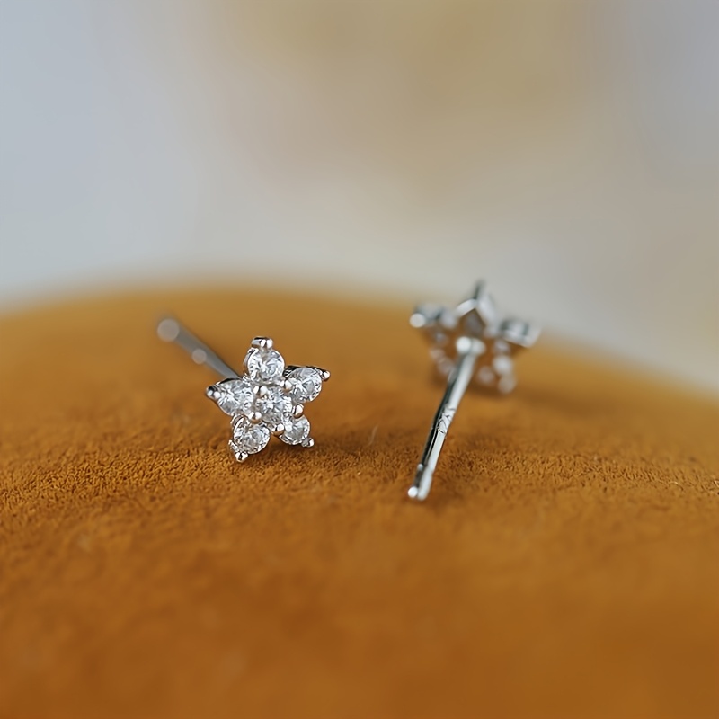 925 Silvery Plum Blossom Zirconia Earrings