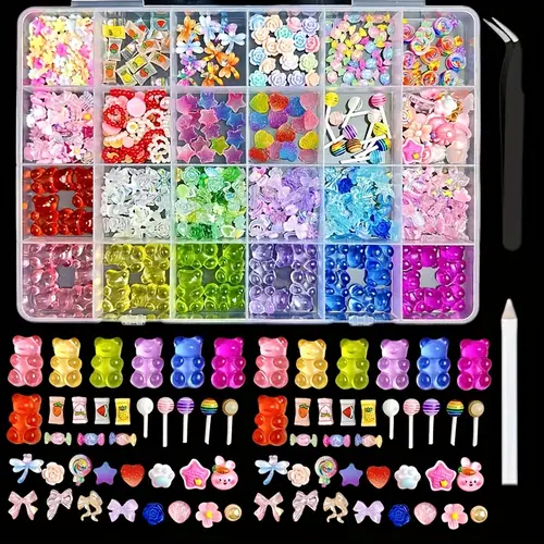 of cartoon resin ice through cute bear camellia lollipop love nail art accessories