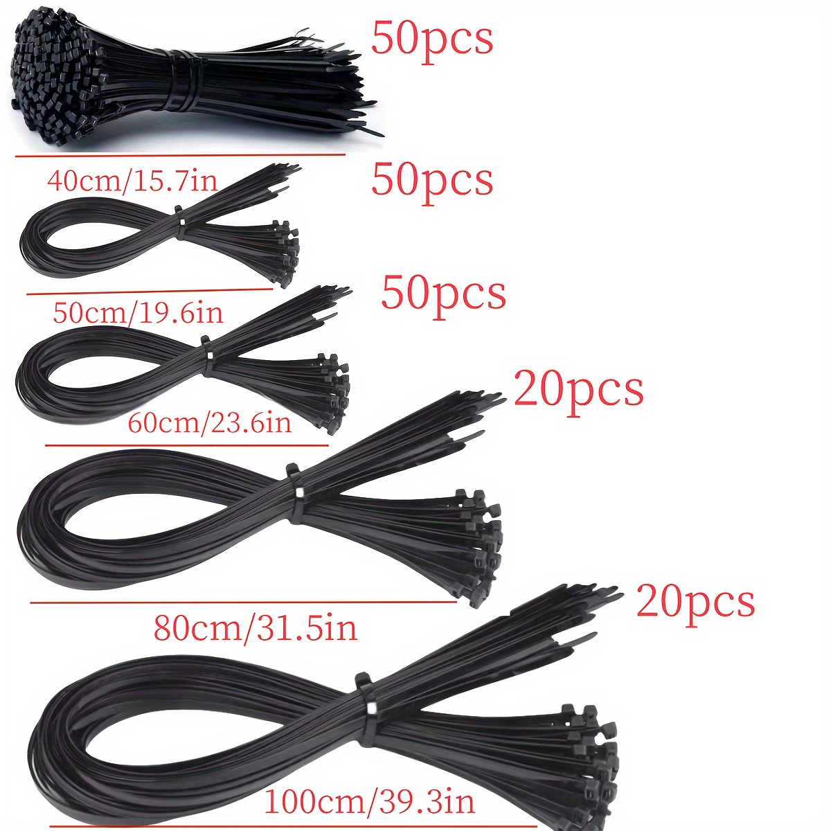 

50pcs/100pcs Self-locking Nylon Cable Ties, 400/500/600/800/1000mm Large Size Zip Ties, New Material Binder Twine, Binder Nylon, Black Color, Industrial And Scientific Packaging And Shipping Supplies