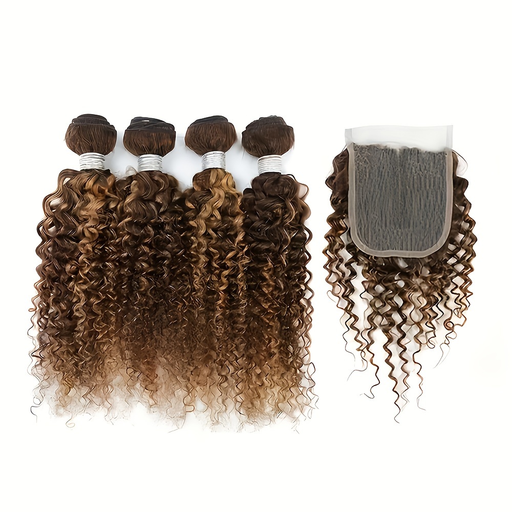 

Highlight 4 Bundles With 4x4 T Part Closure P4/27 Human Hair Bundles With Machine Made Closure Transparent Lace For Women