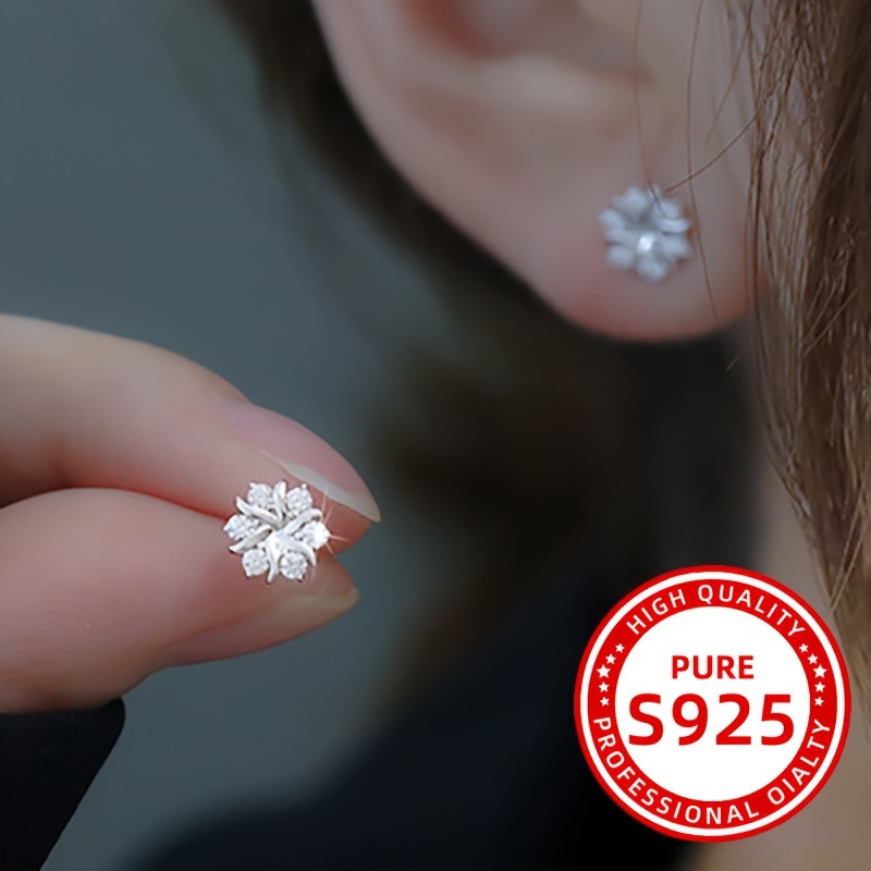 

S925 Sterling Silver Snowflake Stud Earrings - Elegant & Cute, Versatile Jewelry For Women, Parties & Banquets, Christmas Gift Ready, Ear Jewelry