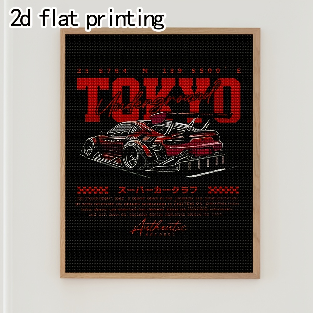 TEMU 1pc [2d Flat] Diamond Painting Kit, Cool Tokyo Modified Sports Car Print Pattern, Suitable For Modern Room Wall Art Decoration, 2d Flat