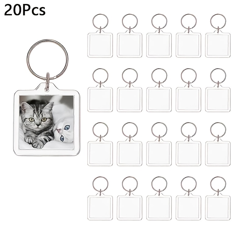 TEMU 20pcs Set Of Universal Fashionable Transparent Acrylic Square Keychain Photo Frames, Small Backpack Charms That Can Hold Photos. Suitable For