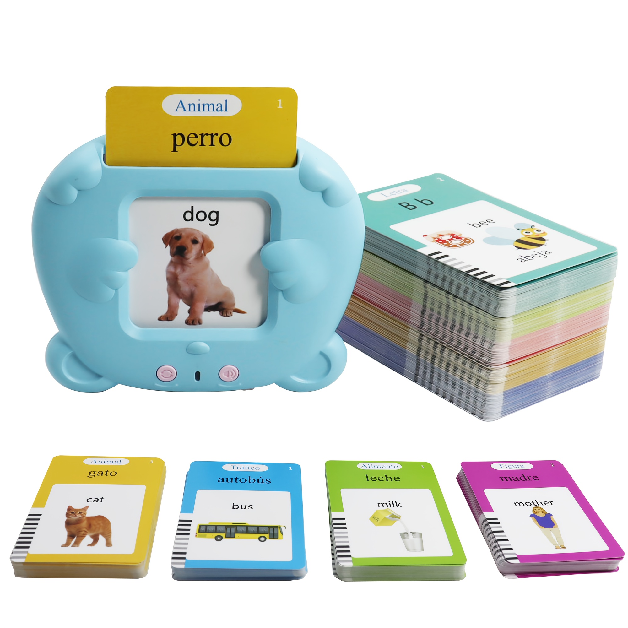 224 510 words spanish english bilingual   sensory talking flash cards audible toys for kids to learn educational vocabulary game christmas thanksgiving birthday gift for boys girls
