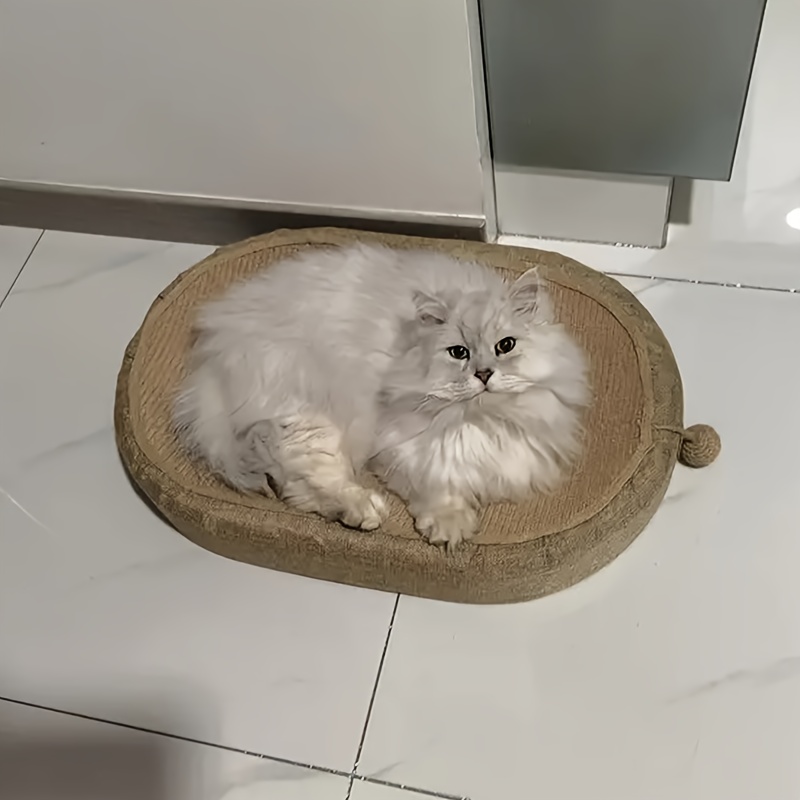 Image of 1pc Sturdy Oval Cat Scratcher - Durable Sisal Rope Construction, Cozy And Toy, Perfect For Healthy Scratching / Christmas / Fall And Winter / Gift / Cat Scratcher