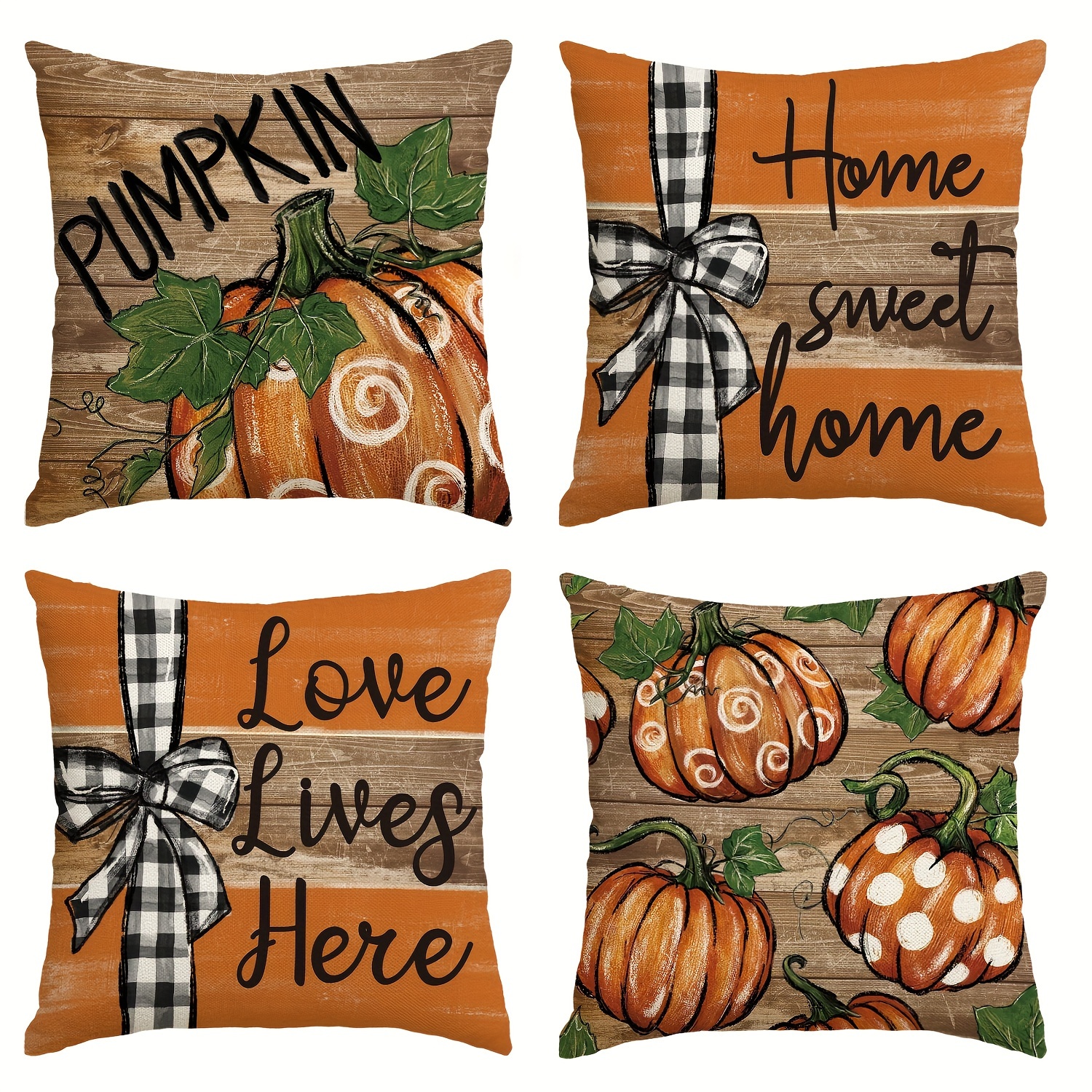 

Sm:)e Fall Pumpkin Home Sweet Home Throw Pillow Covers, 18 X 18 Inch Love Lives Here Autumn Harvest Stripes Polka Dots Decorations For Sofa Couch Set Of 4