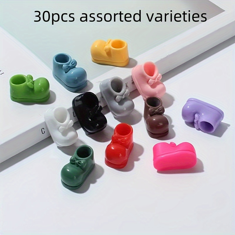30pcs Random Mixed Resin Shoe Charms - Multicolor Mix, Suitable For Hair Additions, Keychains And Handicraft Decoration Making