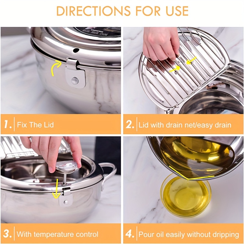 stainless steel deep fryer pot with temperature control thermometer lid induction compatible japanese   fryer 74 39 oz easy to   saving deep frying pan details 6