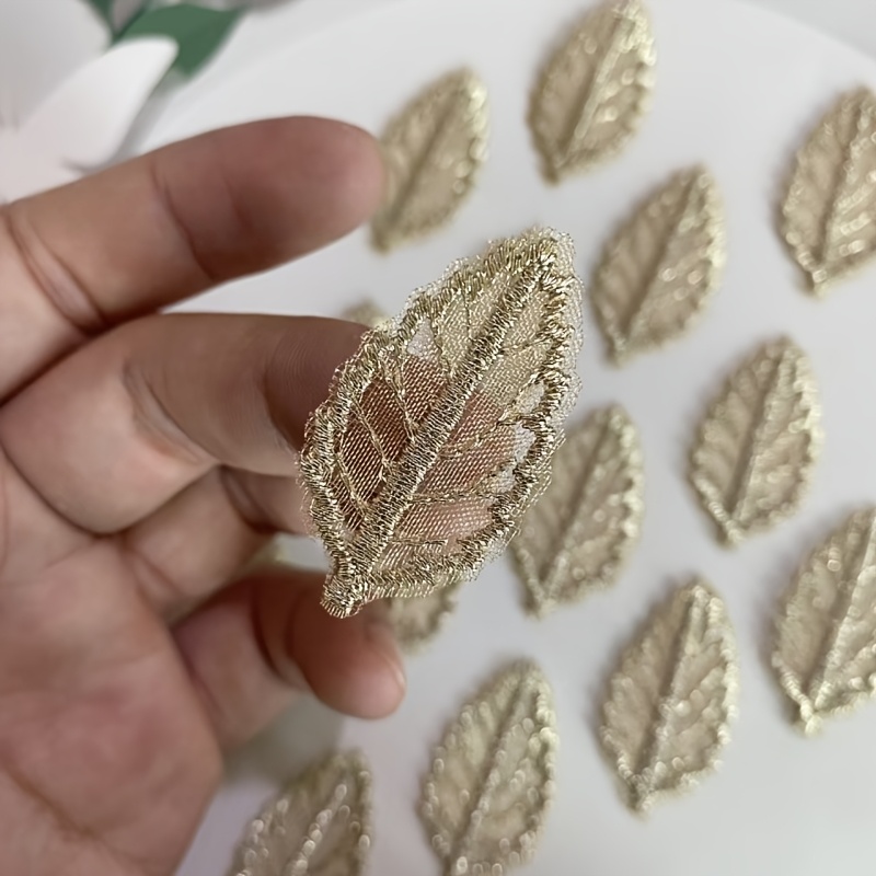 8pcs Golden and Silvery Thread Golden Leaf Embroidery Patches