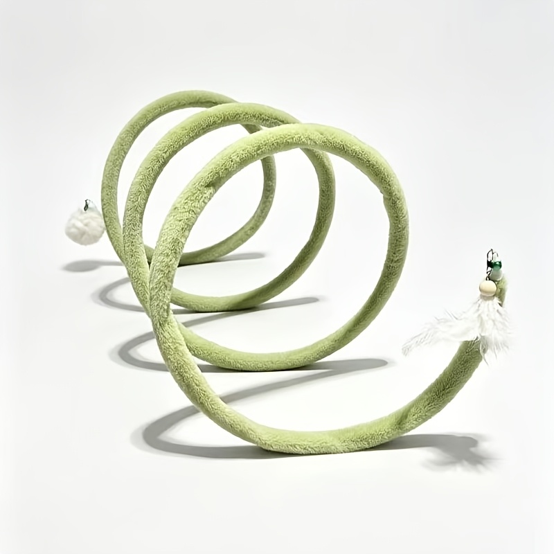 TEMU Coiled Spring Cat Tunnel Interactive Toy, Plush Self-entertainment With Feather Pom-pom Pendant, Foldable Play Pipe, Suitable For Large, Medium