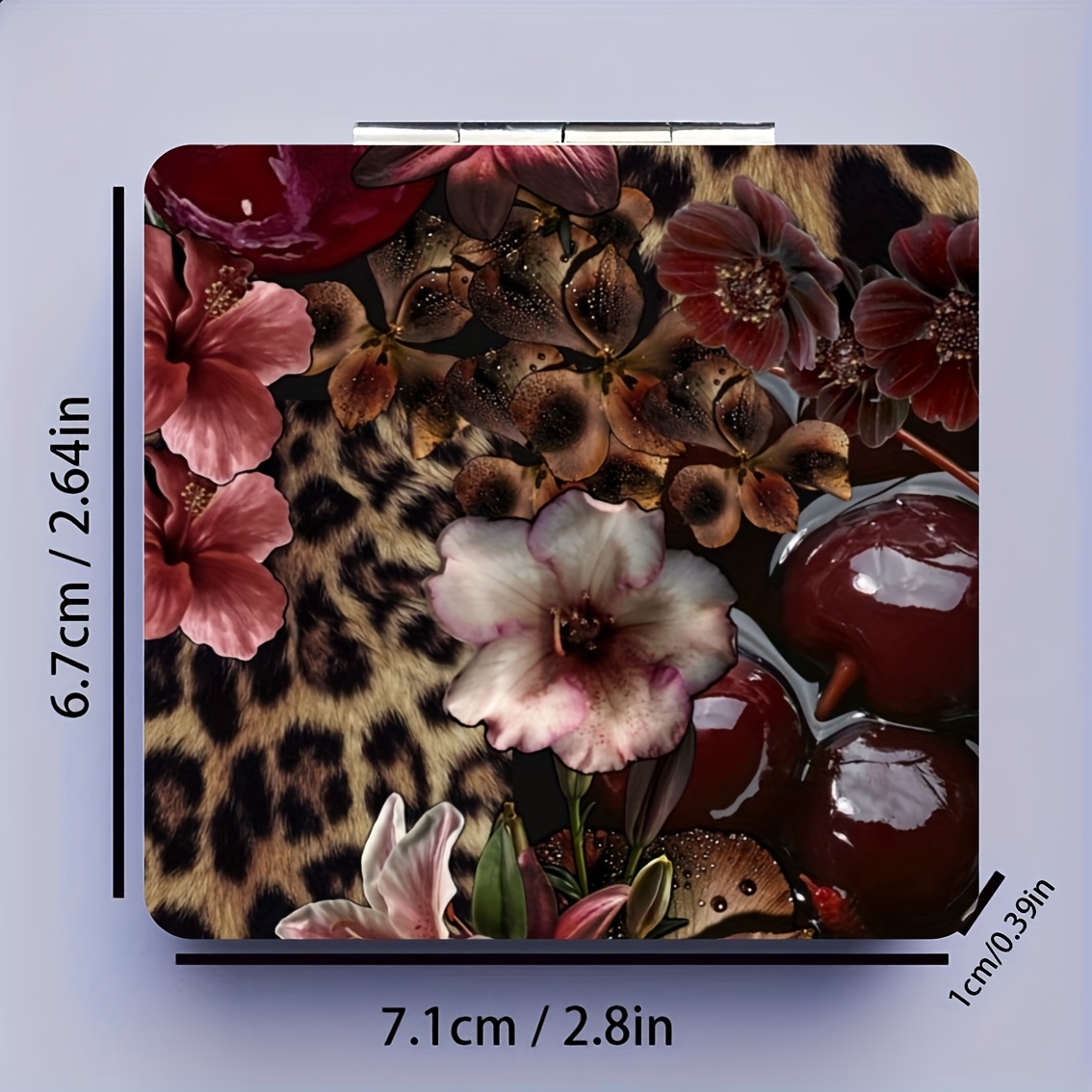 TEMU A Stylish Collection Of Square Makeup Mirrors Featuring Dark Floral And Leopard Patterns, Foldable Mini Handheld Mirrors Have A Powder-coated