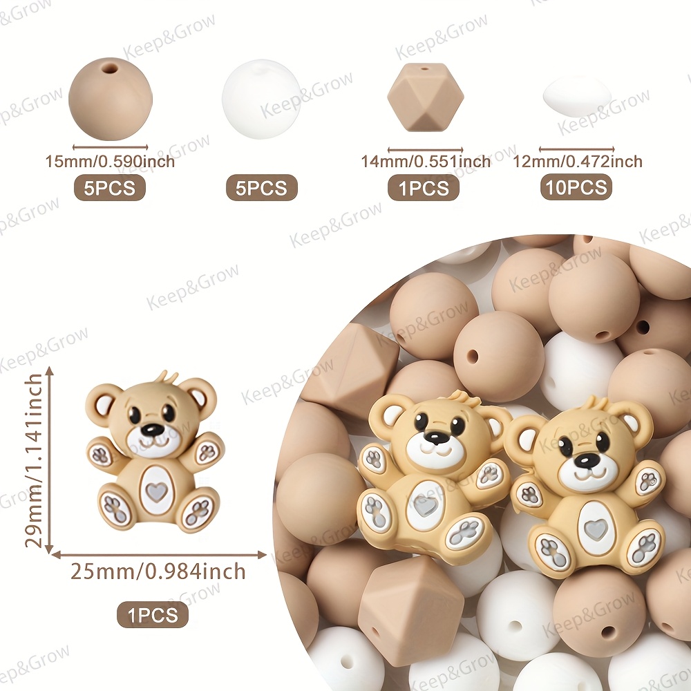TEMU 22 Piezas de Cuentas de Silicona 3D de Osos, Perfectas para Hacer Joyería, Decorar Bolígrafos, Collares de Cuentas y Manualidades, Surtes de