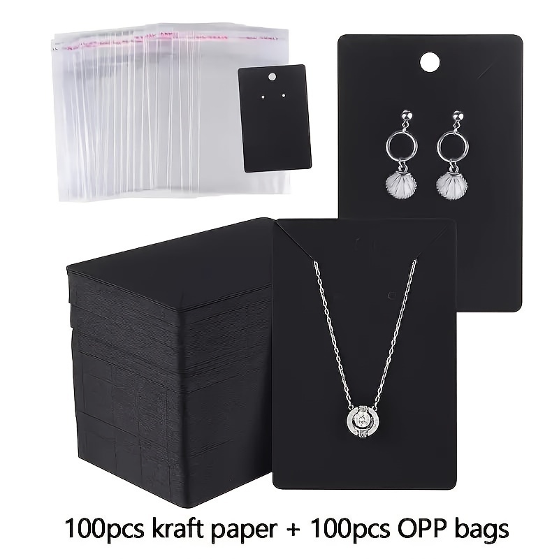 TEMU 100pcs Jewelry Display Set - , , Kraft Earring And Necklace Cards Matching Clear Opp Bags For Diy Crafts And Retail Display, Durable Jam Material