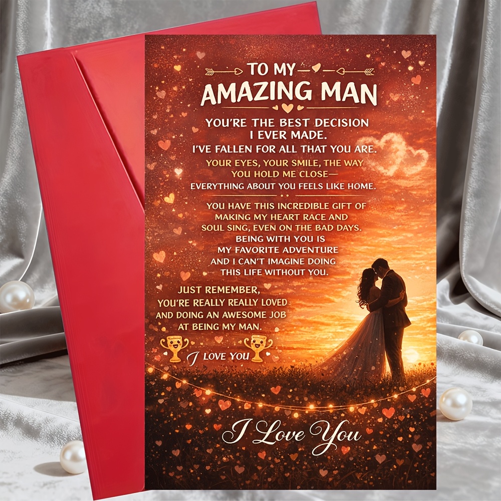 TEMU 1 Greeting Card + 1 Enveloperomantic Card For Him To For Man Love Note Gift From Wife Or Girlfriend Anniversary Valentines Birthday Wedding Day