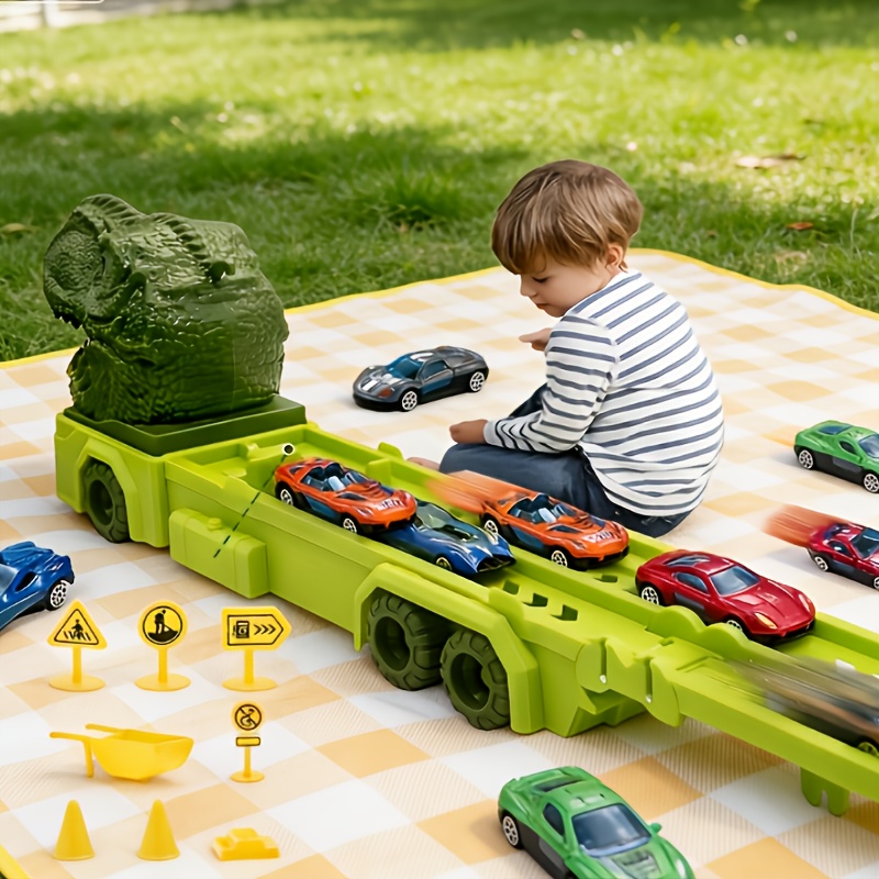 Transportation Race Car Toys, Interesting Dinosaur Race Car Toys, with 6 Racing Cars Included, Children's Transportation Truck Toy Set, (the Car Colors Are Random), Suitable As A Birthday Gift And Holiday Gift for Children