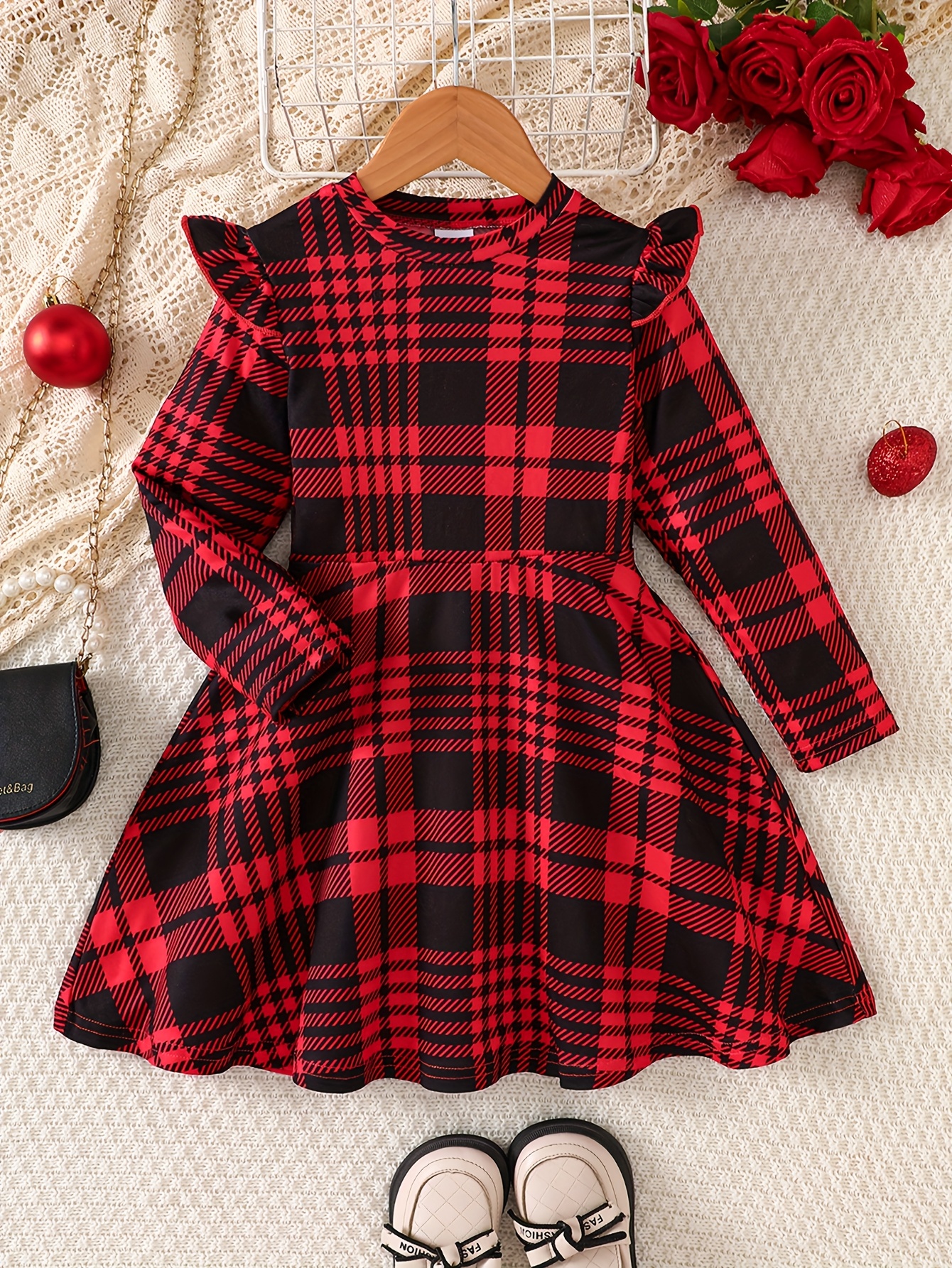 autumn winter casual fashion dress red black - Temu Oman