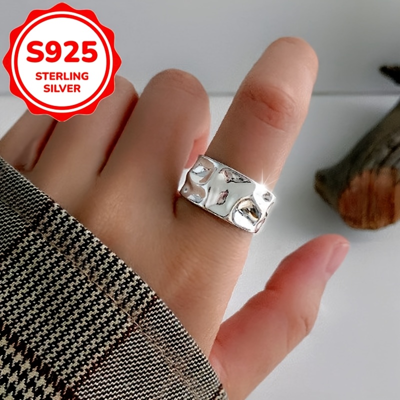 Women's S925 Pure Silver Irregular Concave-Convex Surface Ring