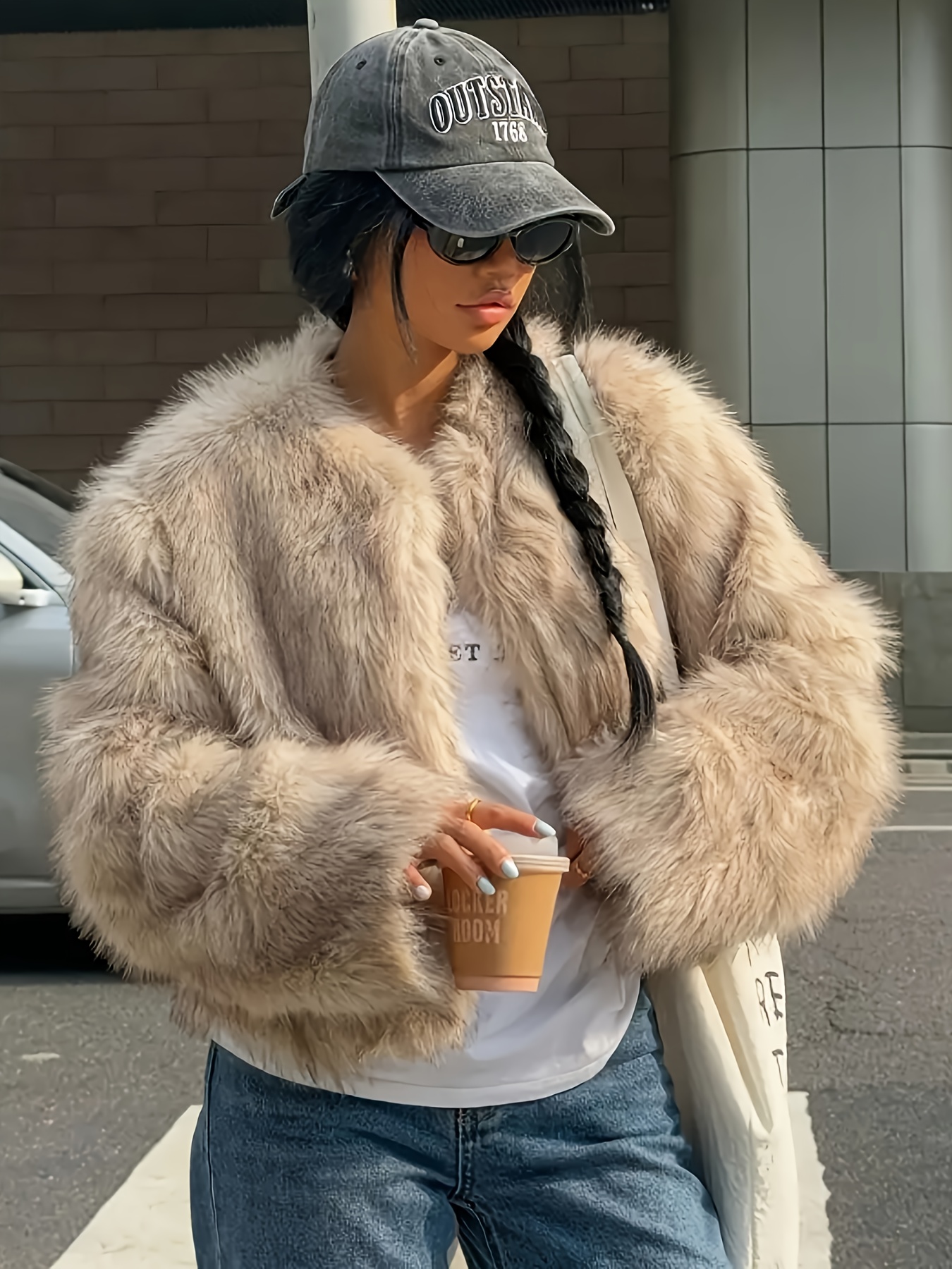 youduomi womens elegant   fur coat soft plush polyester winter coat with fur lined hood solid color fall winter outerwear for casual formal occasions