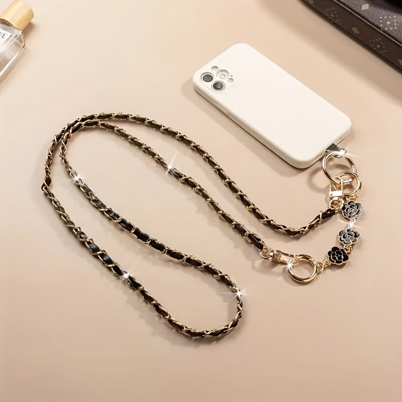 Image of Fashion Camellia Chain Messenger Mobile Phone Lanyard, Mobile Phone Anti-loss Rope, Messenger Bag Hanging Chain, Outdoor Travel Portable Accessories