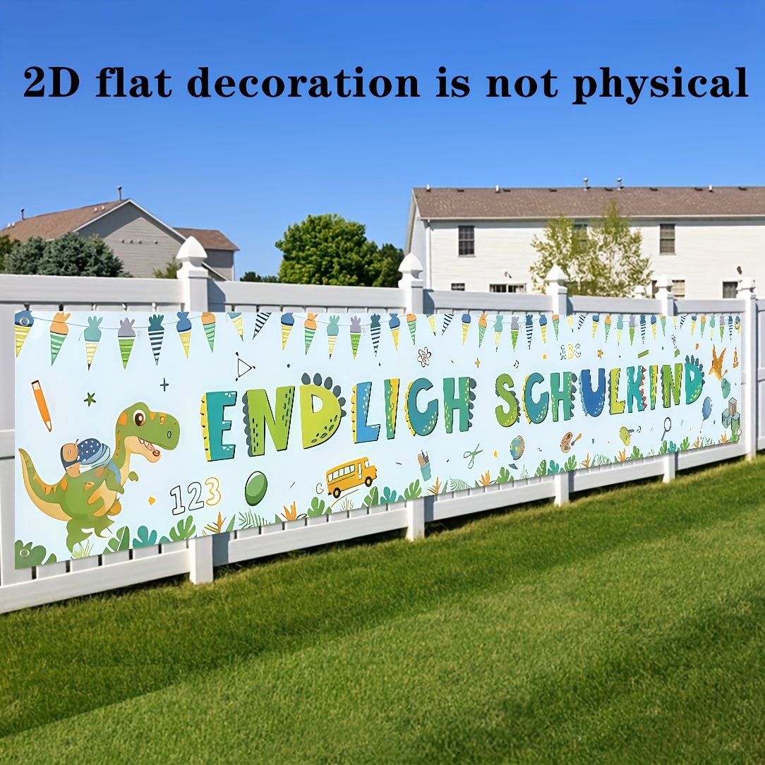 Image of 17x78 Inch Super Long Dinosaur Abc Banner - " Schulkind" German Text, Colorful Dinosaur & School-themed Design, Perfect For First Day Of School, Parties, And Celebrations, Dinosaur Room Decor