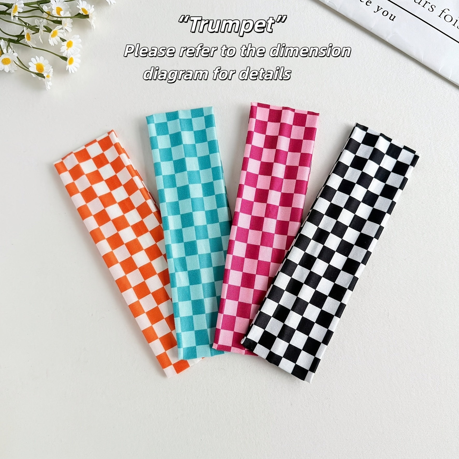 TEMU 4pcs Fashion Checkerboard Pattern Sports Elastic Headband Set - Soft And Breathable Comfortable Non-slip Plaid Design - Suitable For Daily Wear,