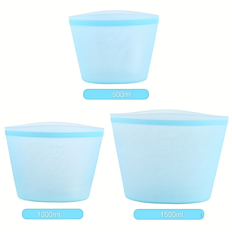 Image of Reusable Silicone Food Storage Bags - Leak-proof Fresh Keeping Refrigerator And Freezer Seals | 500ml, 1000ml, 1500ml | Suitable For Snacks, Fruits And Vegetables