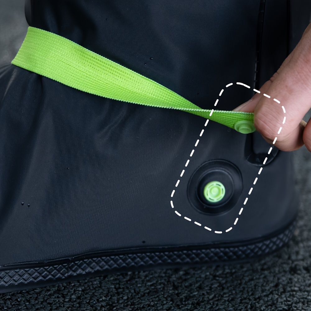 black waterproof shoe covers reusable and foldable rain boot covers with zipper anti slip reflective suitable for outdoor cycling camping hiking fishing on   1 pair 5