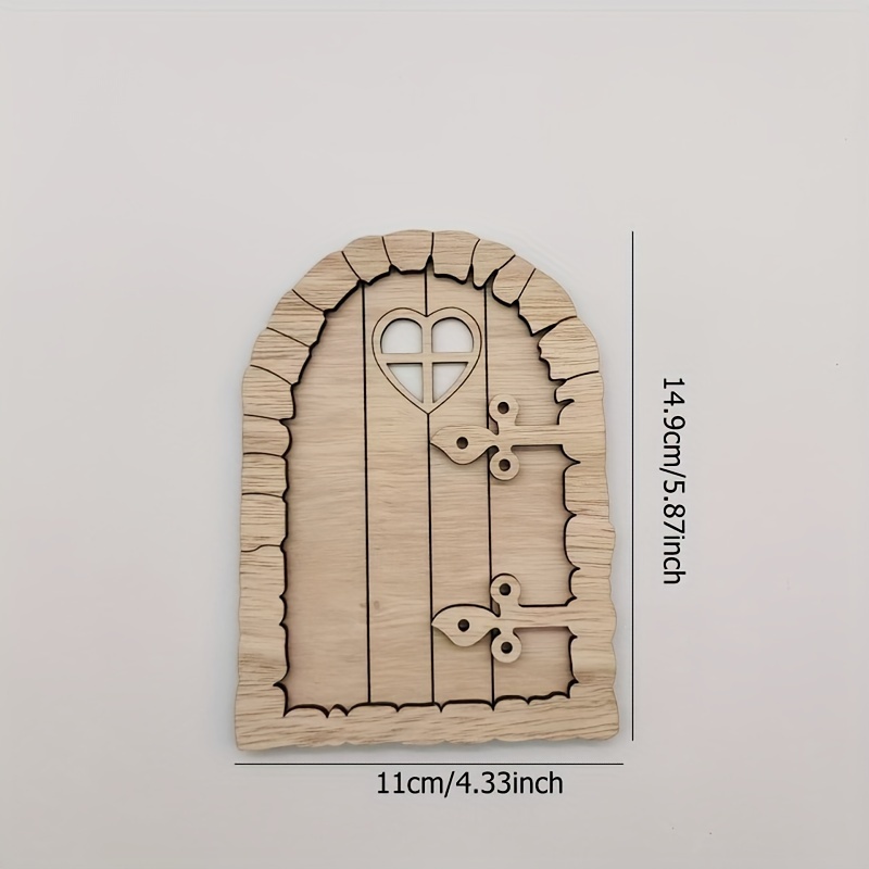 TEMU 1 Charming Miniature Wooden Door, Suitable For Dollhouses - 2-layer Door , Vintage With Heart-shaped Window And Decorative Hinges, Ideal