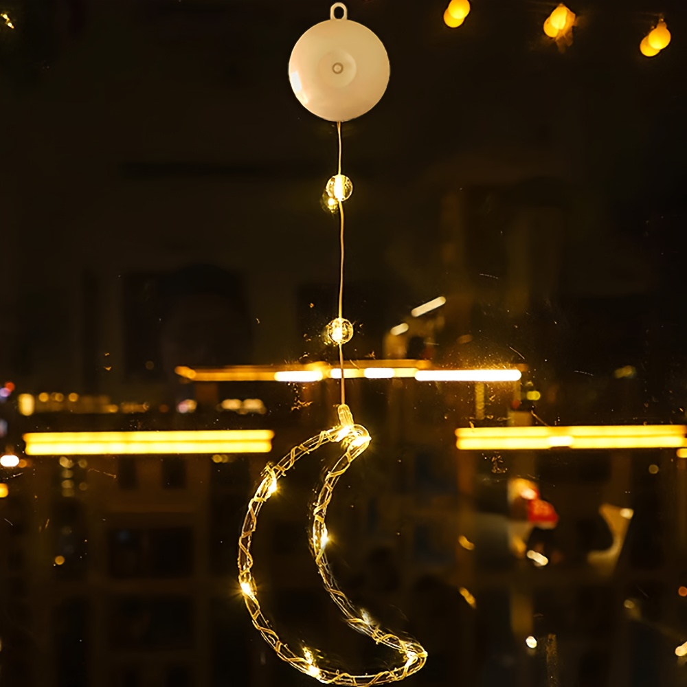 led christmas window lights suction cup lights battery powered fairy lights snowflake star christmas tree snowman reindeer bells hugging star shape indoor christmas string lights Product details 6