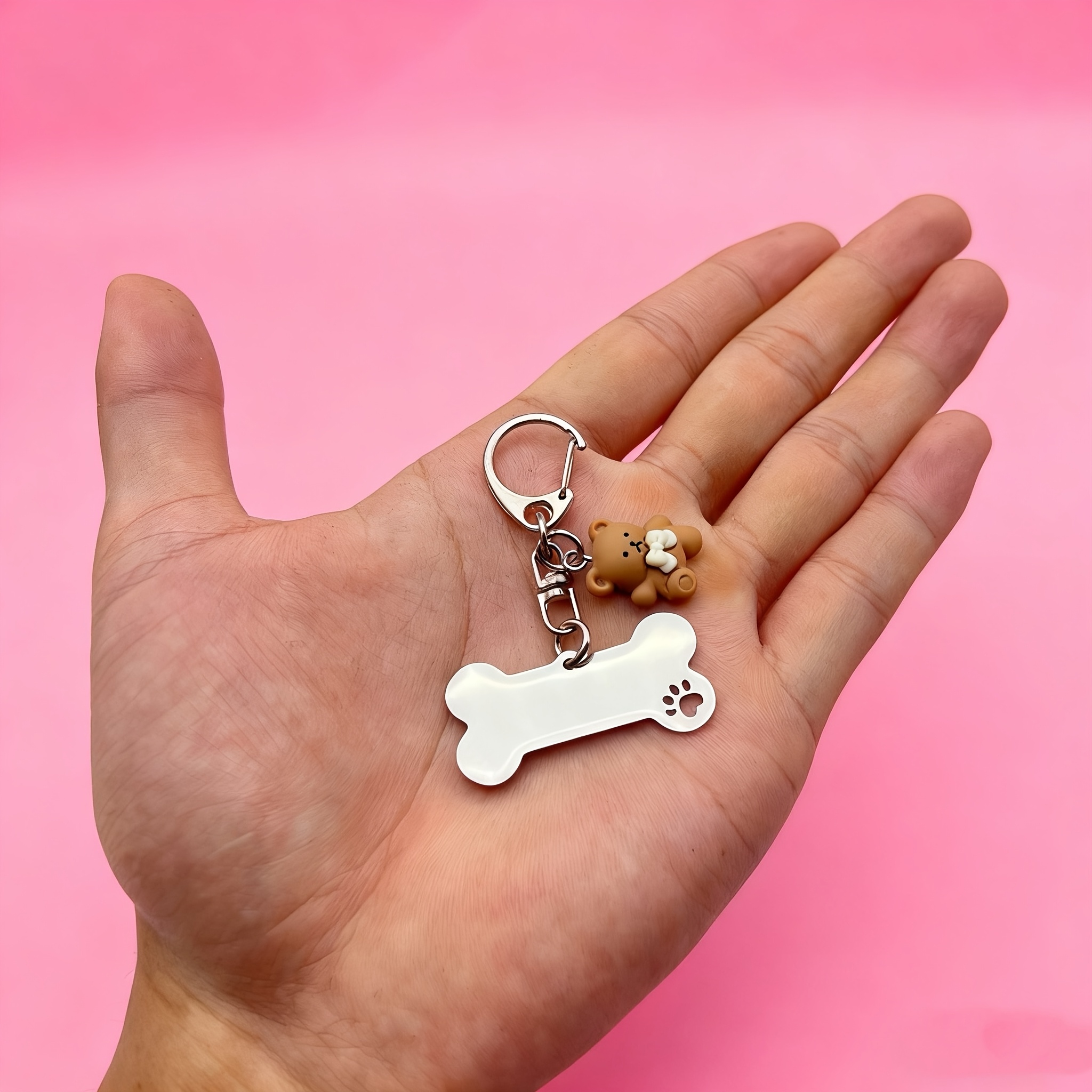 TEMU Custom Engraved Id Tag Featuring An Adorable Bear And Bone, Perfect For Small Dogs, A Chic Accessory For Pet Collars, Ideal For Everyday Use And