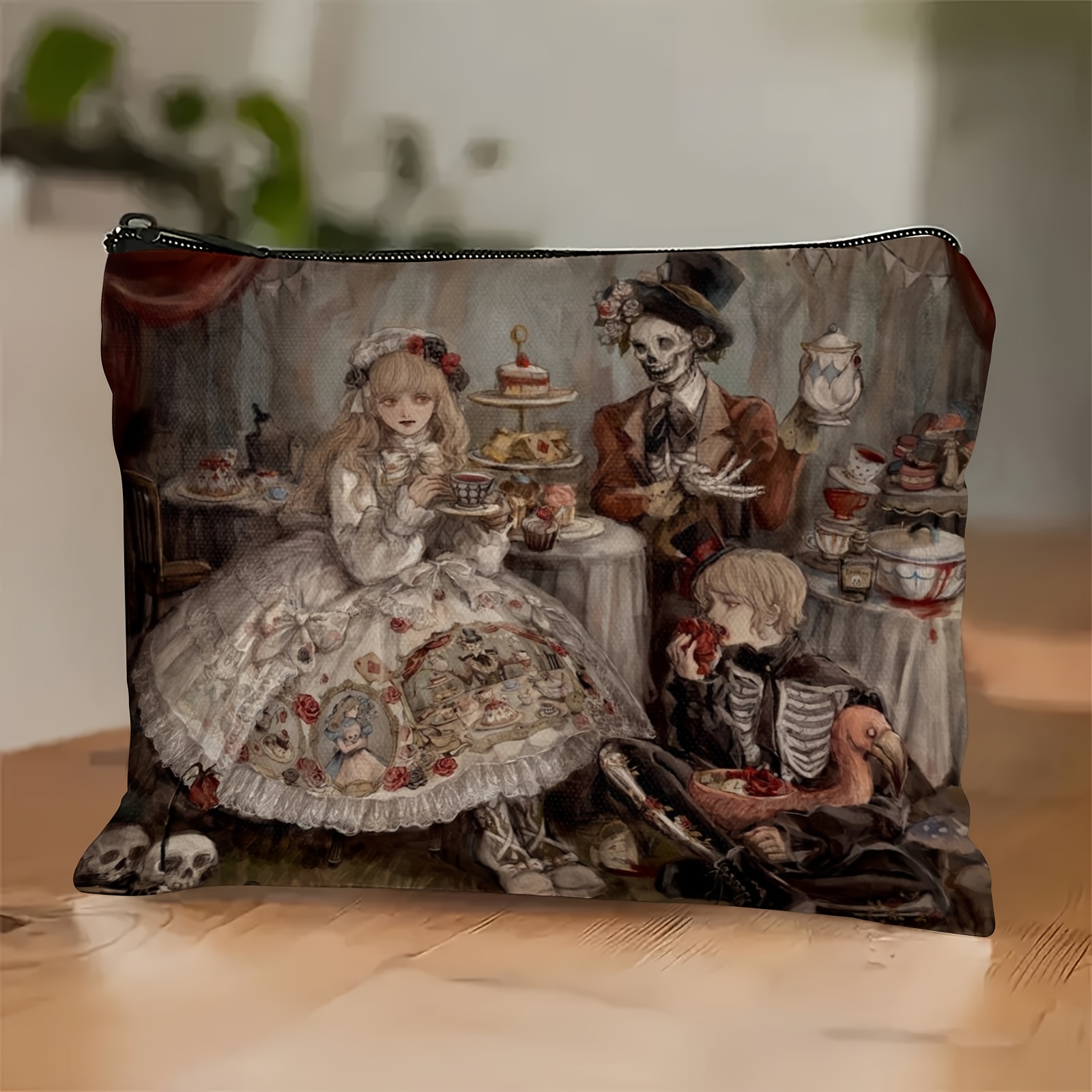 

Gothic Tea Party Makeup Bag, Unisex-adult Zippered Cosmetic Pouch, Portable Multi-functional Travel Organizer, Unscented Positioning Printed Snack Storage Case