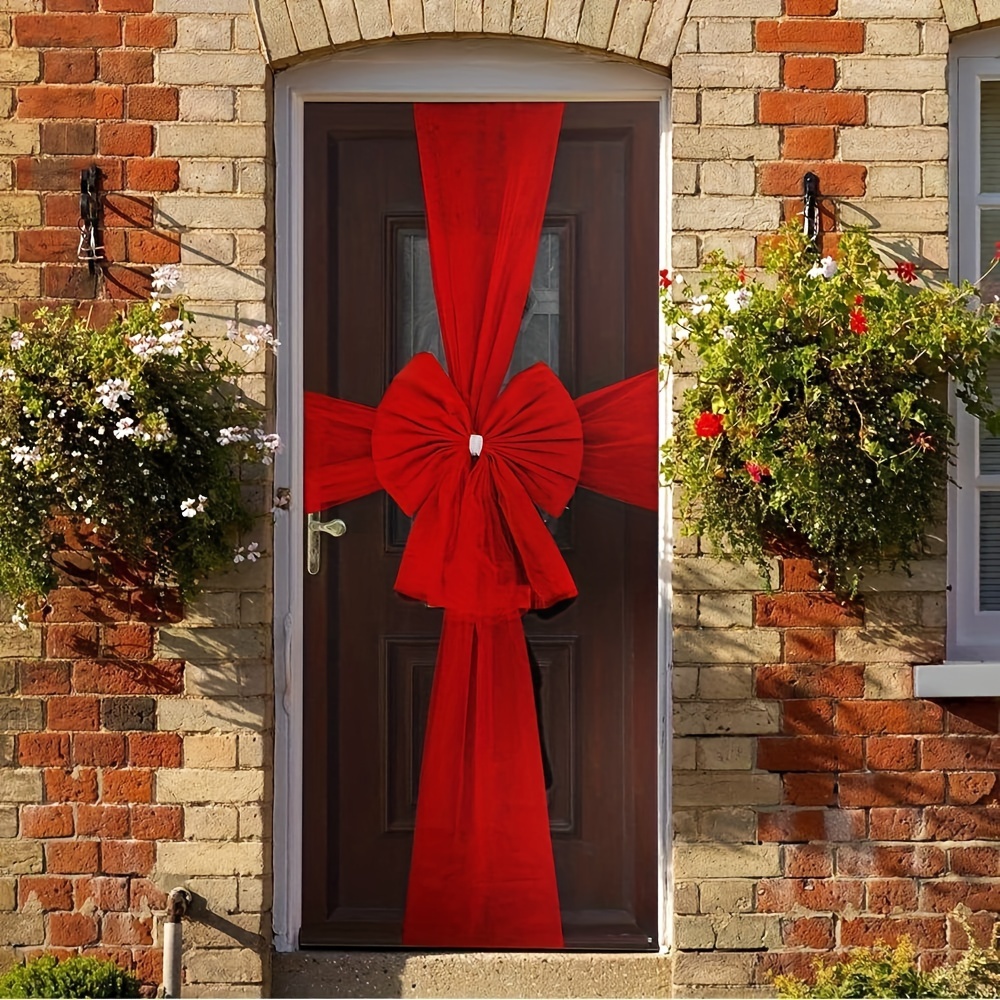 

Red Double-layer Organza Christmas Bow Decoration - 31.5" Festive Door Curtain With Hanging Ribbon, Perfect For Holiday Celebrations & Weddings