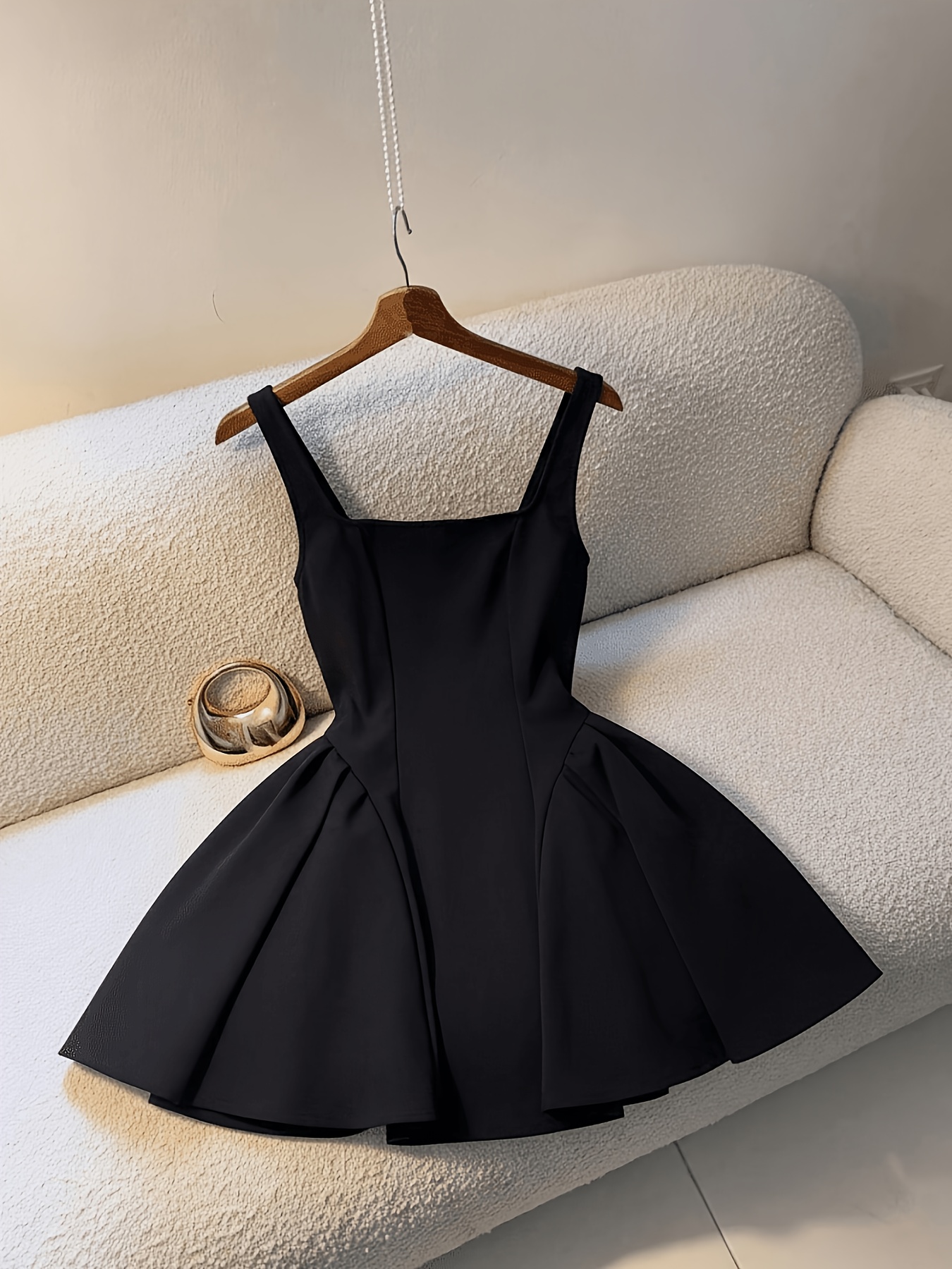 fashionable womens   summer and autumn   top camisole dress with back zipper design comfortable and simple elegant with a full skirt hem stylish  