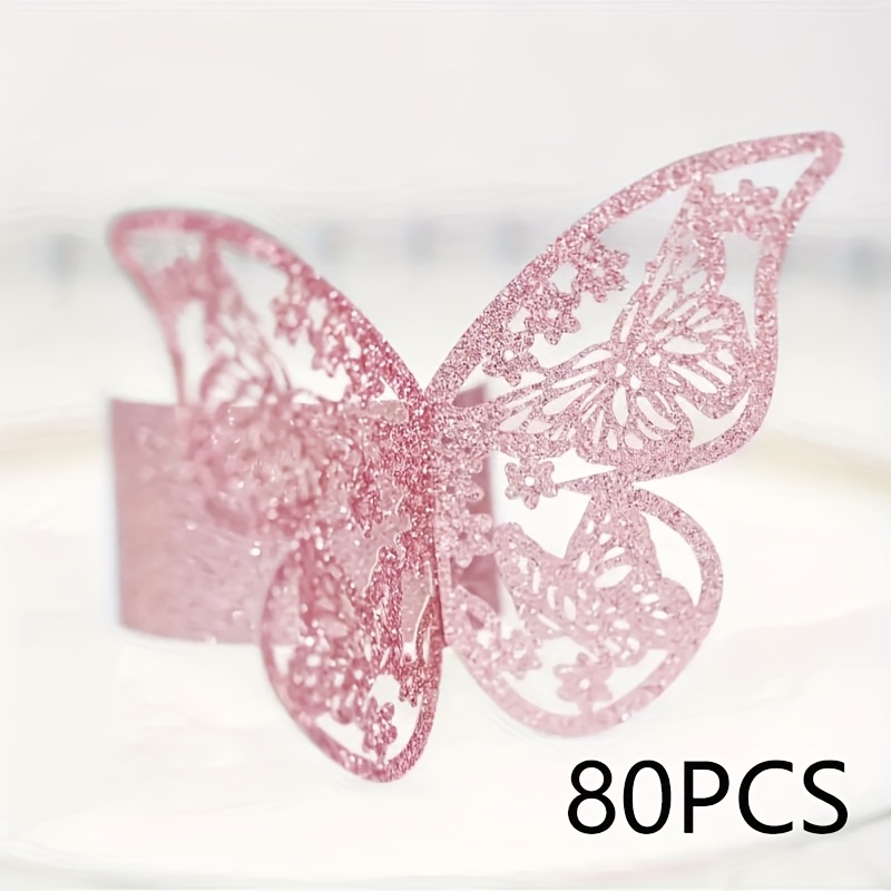 E-shop 40/80 Stück laser-geschnittene rosa und goldene schimmernde Schmetterling-Papierringe - Festliche Dekorationen, Küchentisch-Arrangements,