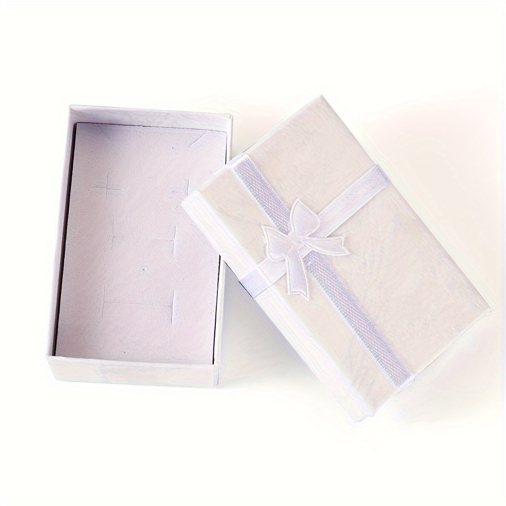 Image of 12pcs Rectangle Cardboard Jewelry Set Boxes With Ribbon Bowknot And White Sponge Inside For Wedding Mother's Day Jewelry Gift Packaging 5.1x8x2.7cm