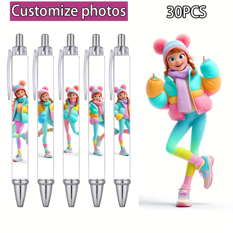 30pcs Personalized Custom Picture Pens, Patterns, Photos, Commemorative Photos, Pet Cute Photos Or Company Advertisements, Presented, With Smooth Black Ink