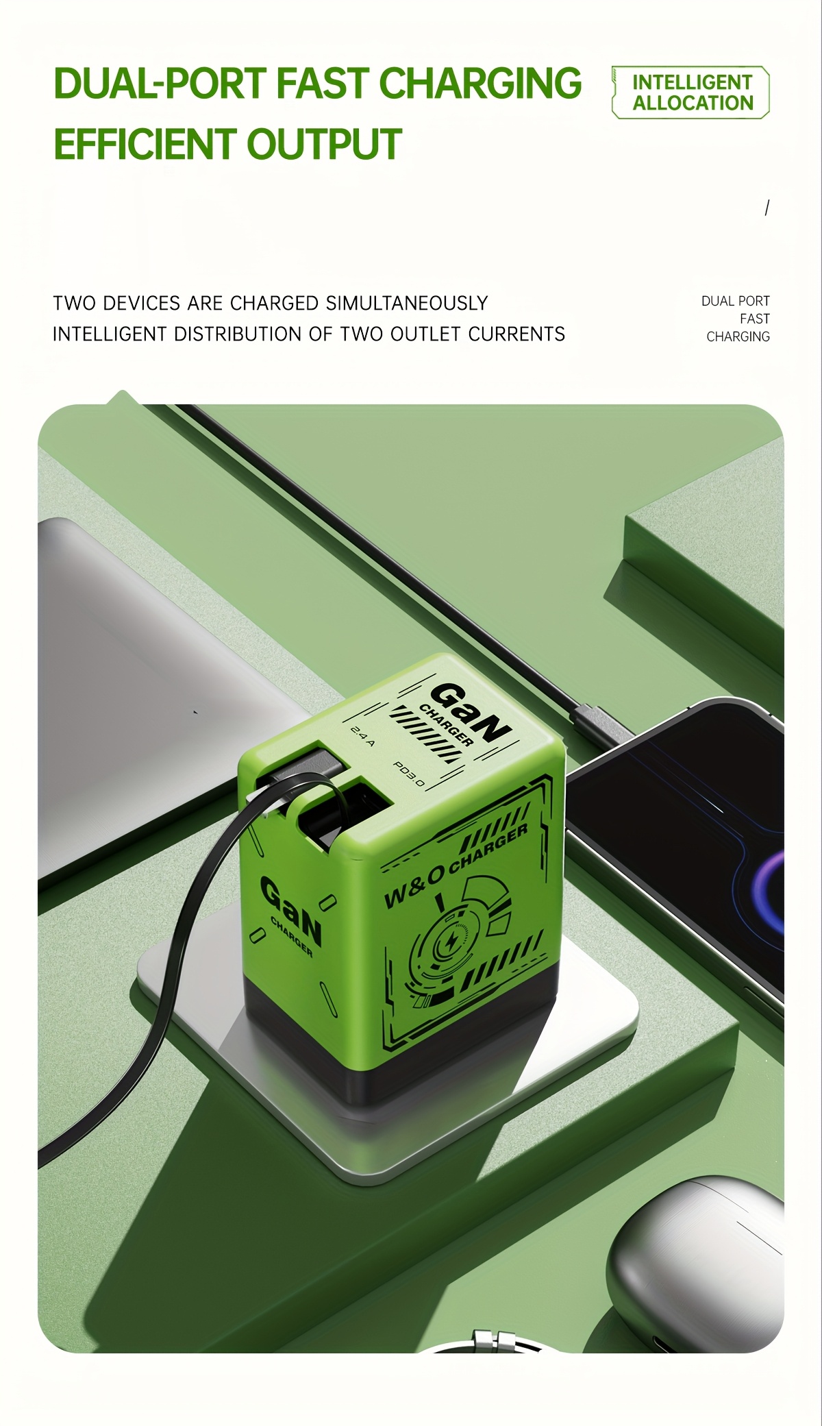 Portable 66W GaN Fast Charger, 3-in-1 Fast Charging, Stylish And Sleek Design, Type-C Power Adapter, Compatible with Phone, Multi-functional Travel Charger for A Variety Of Electronic Products!