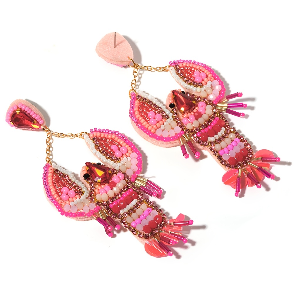 E-shop 2er-Set Karneval Rosa Flusskrebs-Ohrringe mit Anhänger für Damen, modischer Bohemian-Stil, Ohrschmuck für Sommer, Strand, Urlaub