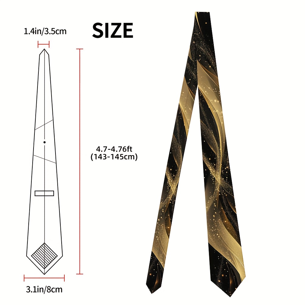 TEMU 1 , corbata de hombre fácil de poner con estampado abstracto de lujo dorado y negro, poliéster lavable, corbata estampada para outfits diarios o