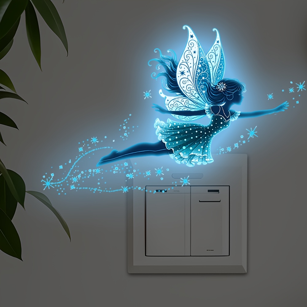 TEMU 1pc 2d Hollow Pattern Wing Snowflake Luminous Wall Sticker Removable And Adhesive-free, Non-damaging To Walls, Smoothing White Walls And