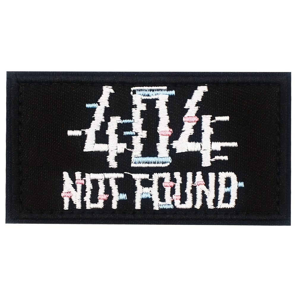 404 Embroidery Patch Badge, Biker Applique Fastener Hook And Loop Emblem (black & White)