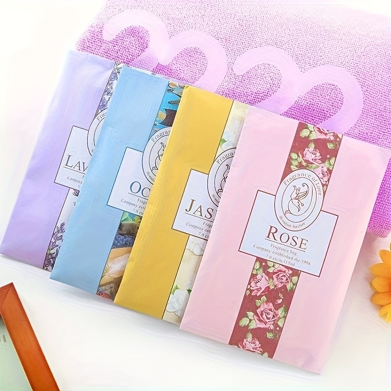 TEMU 4pcs Random Pattern Hanging Sachet Set, Wardrobe Drawer Luggage Deodorizer, Lightweight Portable Bag, Home Deodorizer, Apartment Essentials,