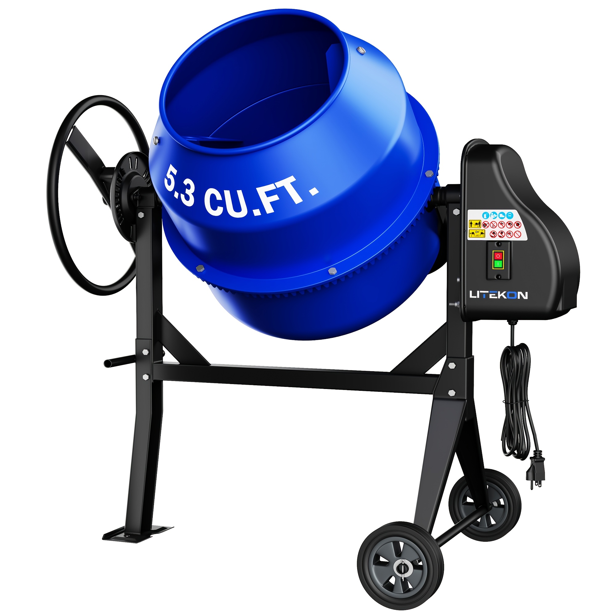 TEMU 4.3/5.3 Cubic Feet, Heavy-duty Cement Mixer, 450w/750w Electric Concrete Mixer, Portable Concrete Mixer Machine With Wheels, Freestanding