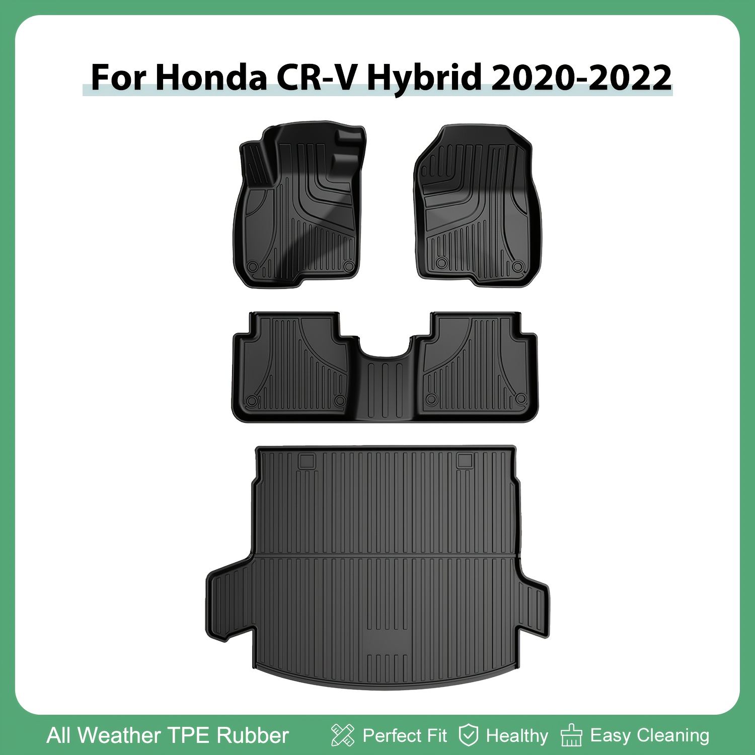 TPE All-Weather Floor Mats For 2017-2022 Honda CR-V Hybrid – Front & Second Row, Black