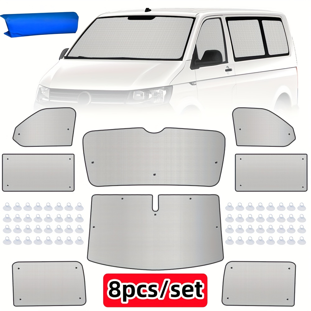 8 kosov/ Nadomestna senčna zaščita za vetrobransko steklo avtomobila za VW T5 SWB, za zaščito soncem, notranji toplotni roletni z vrečko za
