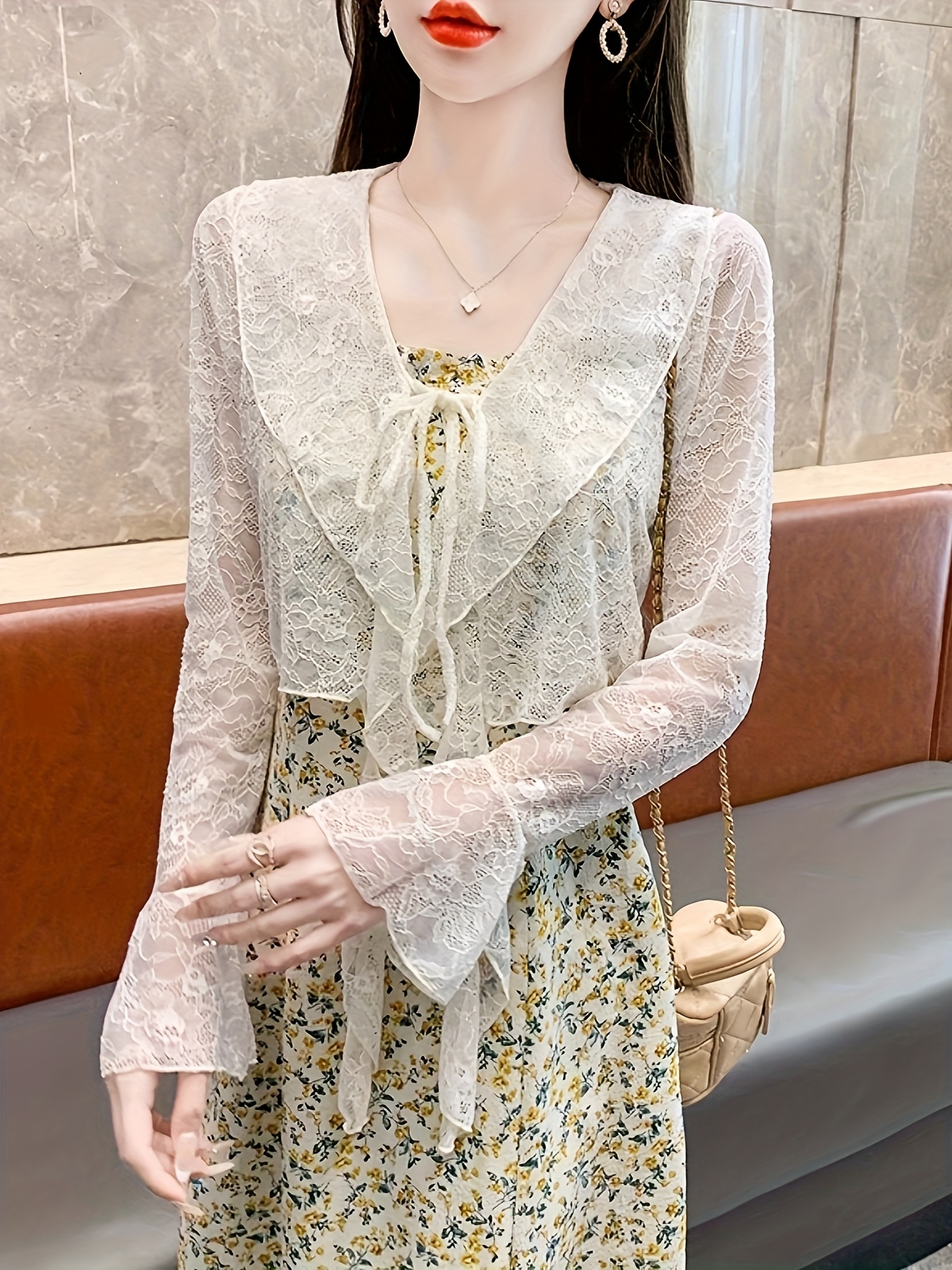 1pc womens elegant lace sunscreen cardigan v neck long Temu Canada