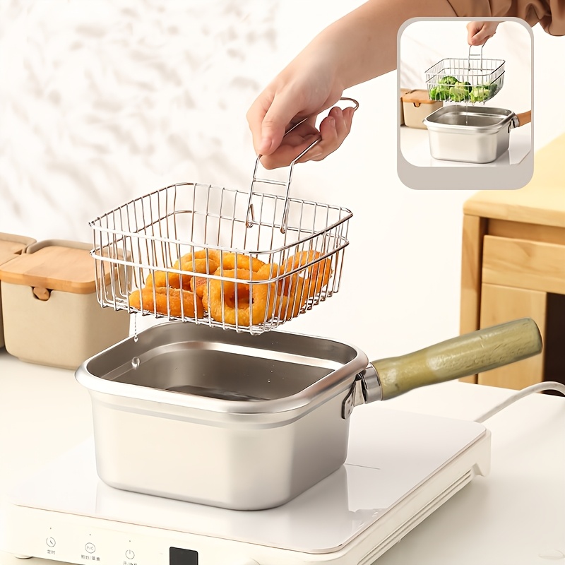 TEMU Stainless Pot With Removable Basket And Lid - Food Grade 201 Steel Material, Compatible With Induction Cooker/gas Stove, Durable, Easy To Clean