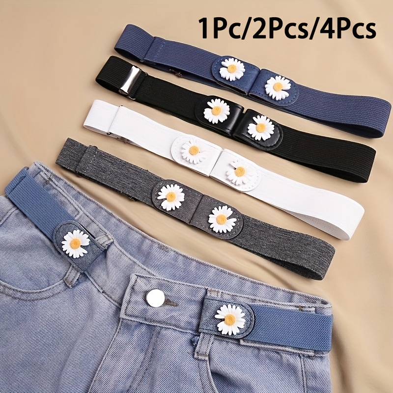 1  4pcs invisible daisy elastic waistband no   lazy belt casual knit rivet jeans belt for men and women multi functional no hole belt