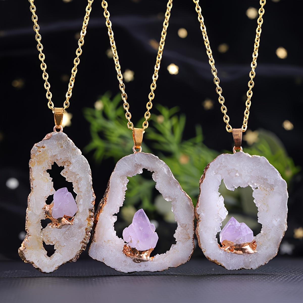 

1/5pcs Goemet Agate & Amethyst Pendant Necklace, Unisex Jewelry, Unique Wrapped Crushed , Ideal Christmas Gift For Men And Women