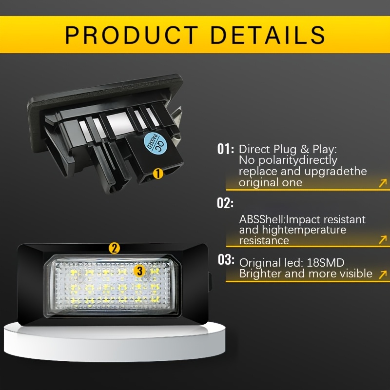 TEMU 18 LED SMD Plaque d'Immatriculation 2pcs - pour Audi A4 A5 S5 Q5 TT TTS A1 A7 RS5 A6 C7 pour VW Skoda